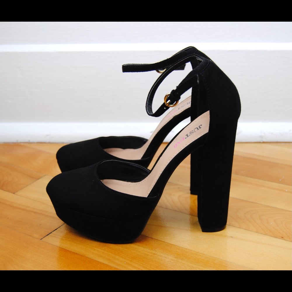 Black faux suede platform heels, US 7 (never worn)